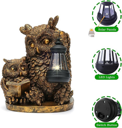 Owl Solar Powered Outdoor Garden Statue, Resin Statue with Solar Light Lantern, Decorative Lawn, Yard Outdoor Owl Decoration. Unique Home Decoration, Gifts for Women Mom,on Mother's Day