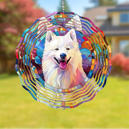 Samoyed Wind Spinner Pet Dog Memorial Gifts 3D Aluminum Metal Kinetic Hanging Wind Sculpture Spinners for Yard and Garden Indoor Outdoor Window Garden Decoration 8 Inch (Samoyed 1)