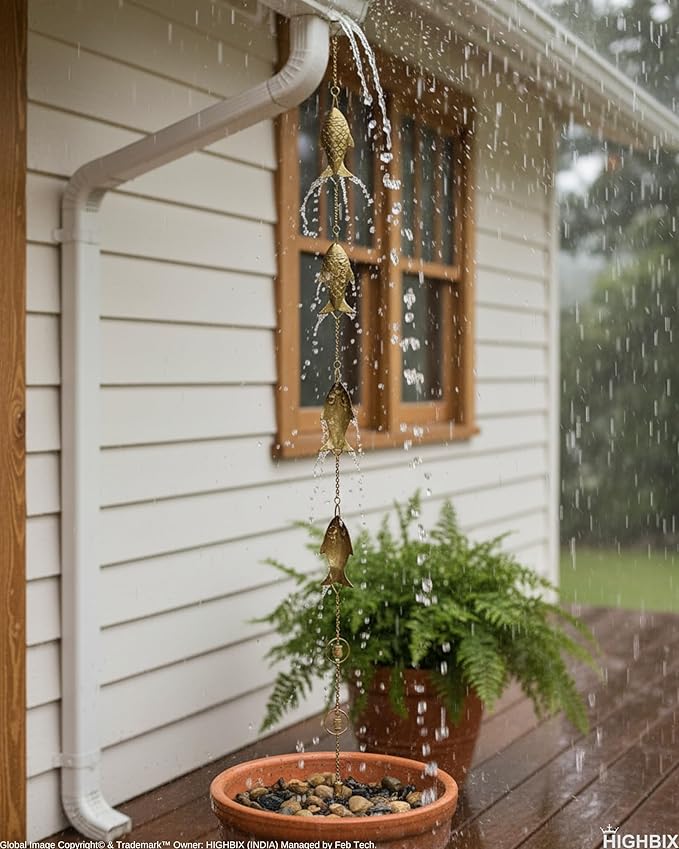 HIGHBIX Rain Chain 8ft Handmade Garden Display Hanging Replacement for Gutter Downspouts Black Powder Coated (Theme 3)