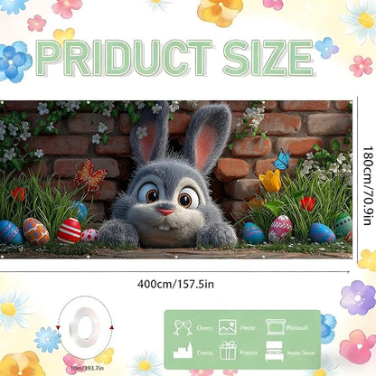 Easter Garage Door Banner Cover, Easter Bunny Colorful Eggs Spring Party Backdrop Decor, Garage Door Cover For Outdoor Yard Holiday Decoration (Cute Bunny)