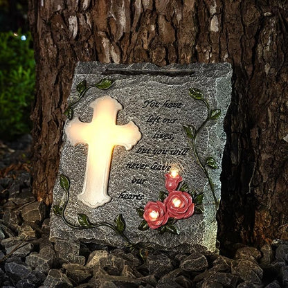 MXwcy Cross Solar Lights Outdoor Garden Memorial Stepping Stone, IP65 Waterproof is Used for Walls or Lawns, A Touching Memorial Gift & Condolence Gifts Grave Decorations for Cemetery