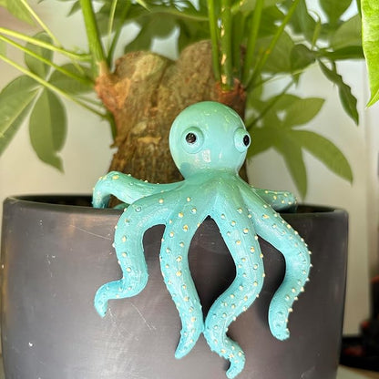 Octopus Figure Plant Pot Hanger, Flower Pot Hugger, Resin Tortoise Statue, Funny Pot Huggers for Planters, Cute Climbing Animal Flower Pot Hugger, Garden Fence Balcony Patio Yard (Octopus)