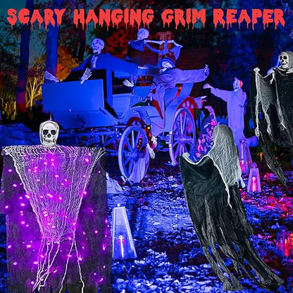 Halloween Decorations Outdoor, 2 Pack Hanging Light Ghost Spooky Skeletons Decor Supplies, Haunted Creepy House Halloween Flying Decoration with Yard Tree Porch Garden Party Indoor Décor