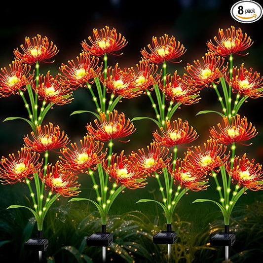 Solar Garden Flower Lights Outdoor,8 Pack Orange Spider Lily Lights with Glowing Stems,Waterproof Fall Decor Solar Yard Decor for Patio Lawn Pathway,Thanksgiving Garden Gifts for Women Mom Grandma