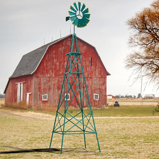 Tangkula 8.3FT Windmill Yard Garden Metal Ornamental Wind Mill Weather Vane Weather Resistant (Green)
