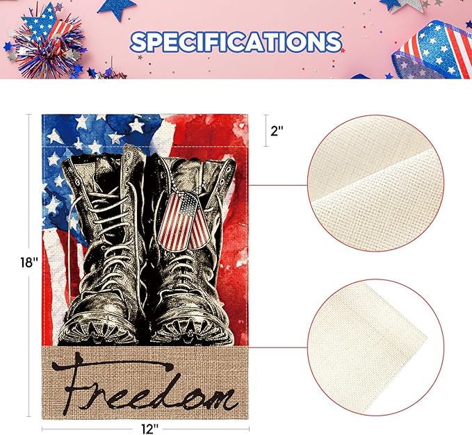 AVOIN colorlife Freedom Boots Garden Flag 12x18 Inch Double Sided, Patriotic 4th of July Independence Memorial Day Veteran Soldier Yard Outdoor Decoration