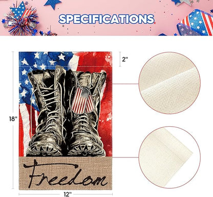 AVOIN colorlife Freedom Boots Garden Flag 12x18 Inch Double Sided, Patriotic 4th of July Independence Memorial Day Veteran Soldier Yard Outdoor Decoration