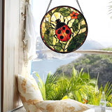 Stained Glass Window Hanging - Red Ladybug Green Plant Flower Sun Catcher for Door Home Decor Insect Suncatcher Christmas Mother's Day Birthday Gifts for Women Men Mom Nana 9.8 in