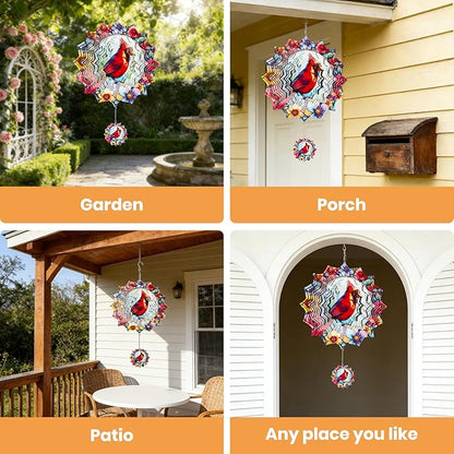 Wind Spinners Outdoor Cardinal bird, 12 inch Stainless Steel Hanging Kinetic for Yard, Garden, Outside, Patio, Outdoor - Wind Spinners Craft Decor Birthday Gifts for Women, Men, Mom and Lovers
