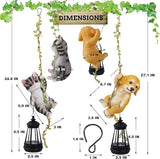 Set of 2 Solar Hanging Statue, Outdoor Resin Black White Cat & Golden Retriever Dog Figurine with LED Lights, Animal Ornament for Garden, Fence, Porch, Patio, Yard Decor