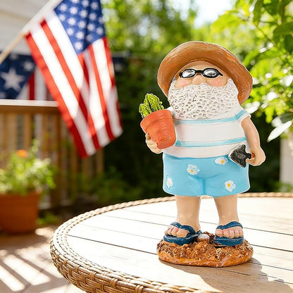 Teaeeno Funny Garden Gnome with Cactue, Funny Gnome Figurine, 8 Inch Depth Lawn Statue, Yard Art Statue, Garden Yard Lawn Backyard Ornament Decor,Home, Lawn, Patio, Animal Ornament for Women Gifts