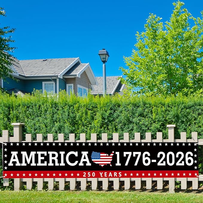 Probsin Large 250 Anniversary USA Banner 120" x 20" America 1776-2026 250 Years of Freedom American Map Black Patriotic Party Supplies Home Decorations for Outdoor, Indoor, Yard, Garden, Porch, Lawn