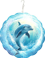 10x10 Inch Wind Spinner Outdoor Hanging Dolphin Water Swirl Metal Kinetic Spiral Ornament for Yard Garden Patio Porch Balcony Tree Window Decor Gift