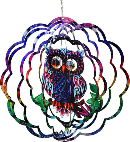VP Home Mystical Owl Kinetic Wind Spinner - 12" W x 12" H Metal Spinner Outdoor Large Hanging Garden Art Decor