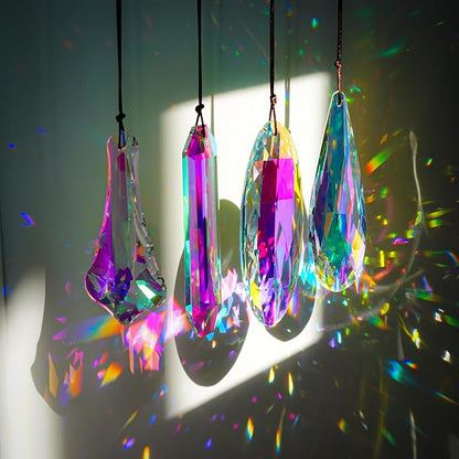 H&D HYALINE & DORA Crystal Suncatcher Hanging Prisms Pendant, Rainbow Chandelier Prisms Window Garden Decor Ornaments, Pack of 4