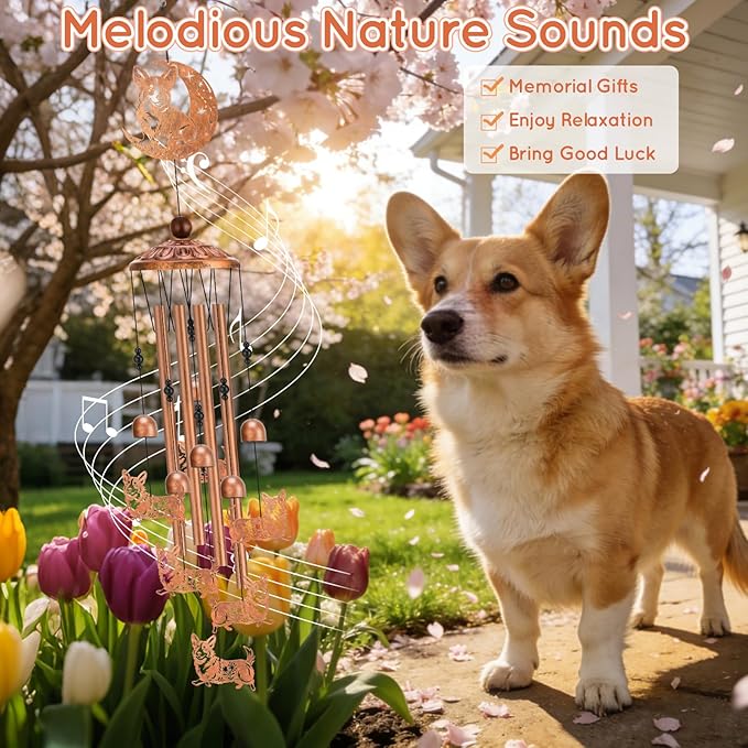 Moon Corgi Wind Chimes for Outside Metal Windchimes Corgi Gifts for Women Men Garden Decor for Patio Yard Memorial for Dog Lovers