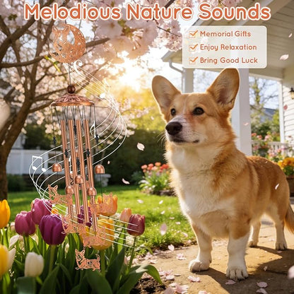 Moon Corgi Wind Chimes for Outside Metal Windchimes Corgi Gifts for Women Men Garden Decor for Patio Yard Memorial for Dog Lovers