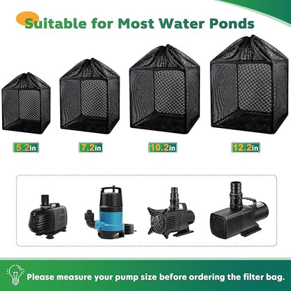 OUMEE Pump Filters Bag, Pond Barrier Bag Large Pump Mesh Bags for Outdoor Water Koi Fish Ponds (12.2 in)