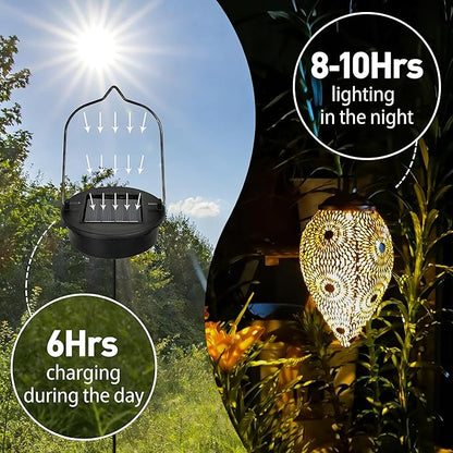 Hanging Solar Lights Outdoor Waterproof with Shepherd Hook Garden Decor Chandelier Birthday Gifts for Women Mom Family Hanging Solar Lanterns for Yard Patio Pathway Holiday Gift Ideas
