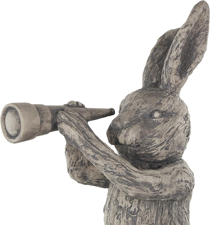 Deco 79 Polystone Rabbit Textured Sculpture with Telescope, 8" x 12" x 22", Gray