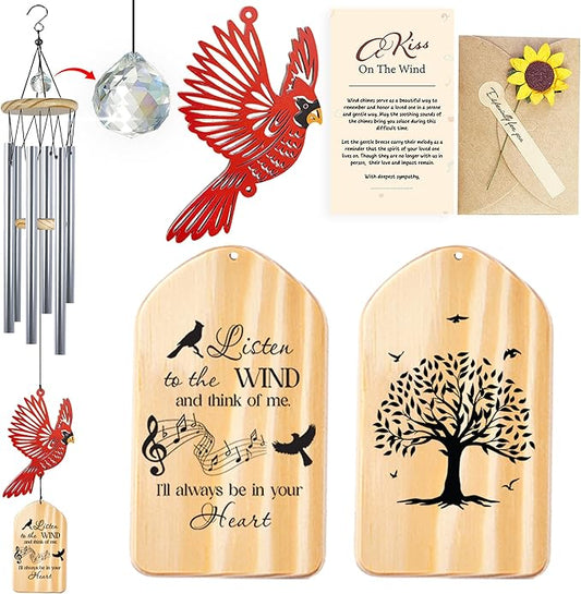 30'' Memorial Crystal Wind Chimes Loss of Mom Dad Grandparent Sympathy Cardinal Bird Keepsake Weatherproof Windchime Remembrance Gift in Memory Loved Ones for Window Outdoor Garden Decor HW2-RN