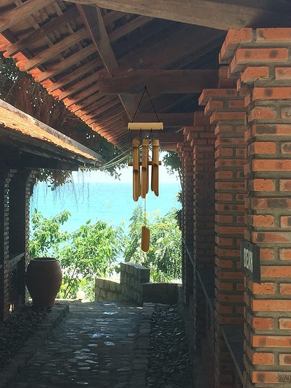 Bamboo Wind Chime Outdoor, 6 Small Bamboo Bell Tubes for Outdoor or Indoor Home Décor, Handmade Natural Soothing Sound 23 inches