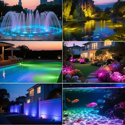 T-SUN Submersible LED Pond Lights, Color Changing Underwater Spotlights with Remote & Memory, IP68 Waterproof for Fish Tank, Aquarium, Garden Fountain, Pool(5 Light Heads)