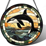 Stained Glass Window Hanging Ocean Wave Killer Whale 7.8" - Suncatcher Door Garden Sunroom Sun Catcher Home Decor Birthday Christmas for Mom Men Woman Nana
