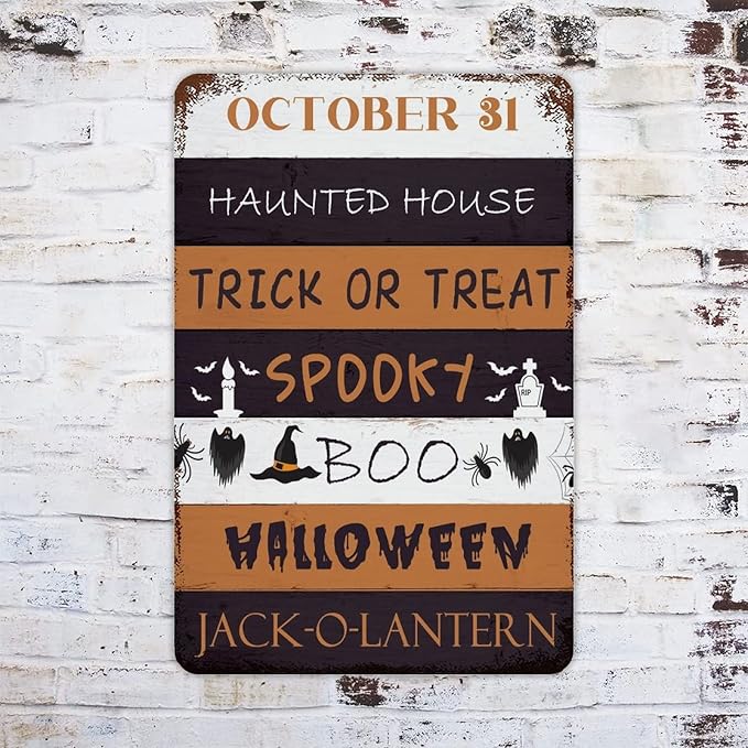 October 31 Happy Halloween Trick Or Treat Be Ware Spooky Ghost Aluminum Tin Metal Sign for Indoor Outdoor Business Retail Store Patio Yard Home Decor Wall Art Print Poster 12"x18"