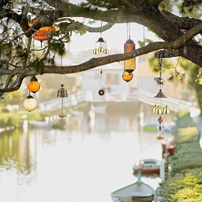 3 Pieces Feng Shui Wind Bell Wind Chimes Chinese Metal Bell Vintage Dragon Fish and Elephant Feng Shui Hanging Chime for Good Luck, Safe, Home Garden Patio Hanging Decoration