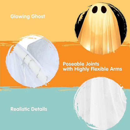 JOYIN 2 Pcs 47” Halloween Light up Hanging Ghost Decoration Outdoor, Halloween Flying Hanging Ghosts with Warm LED Light for Haunted House Prop, Front Yard Patio Party Decor Indoor Outdoor