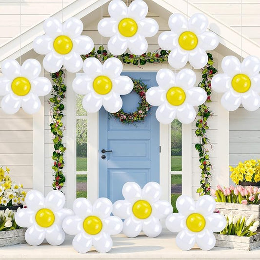 Realspring 18 Pcs Spring Daisy Flower Inflatables Balls 12 Inch Inflatable White Daisy Flowers Blow up Decorations Spring Hanging Ornament Giant PVC Yard Decor for Indoor Outdoor Garden Party Supplies