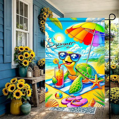 HOMETITUTE Summer Garden Flag Sea Turtle Beach Garden Flag Double Sided 12x18 Inch Welcome Summer Rustic Coastal Seasonal Ocean Yard Flag Summer Garden Flags for Outside