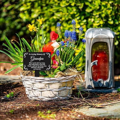 Roowest Cemetery Grave Decorations Acrylic Memorial Stakes Grave Stake Markers Sympathy Garden Plaque Waterproof Remembrance Sympathy Gift for Cemetery Graveside Outdoors Yard(Grandpa)