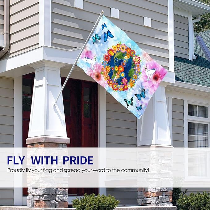 Love Peace Flower Flag 3x5 Ft Outdoor Indoor World Peace Flags Garden Yard Banner Outside Decorative Sign