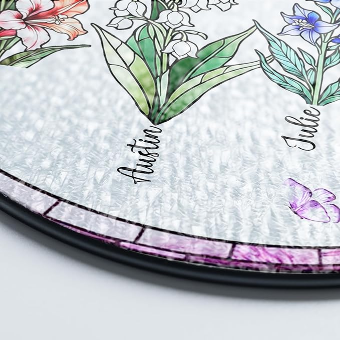 Personalized Grandma’s Garden Stained Glass Window Hanging Ornament, Custom Birth Month Flowers with Kids’ Names, Grandma Love Grows Here Floral Art Decoration, for Mom Grandma
