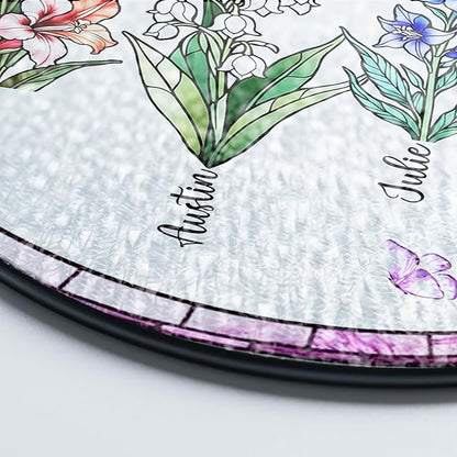 Personalized Grandma’s Garden Stained Glass Window Hanging Ornament, Custom Birth Month Flowers with Kids’ Names, Grandma Love Grows Here Floral Art Decoration, for Mom Grandma