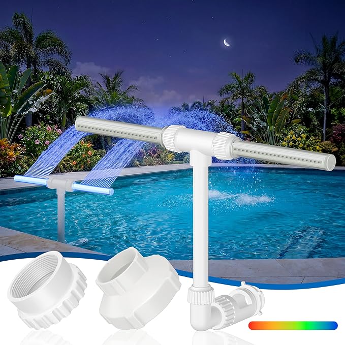Pool Fountain for Inground Pools, Pool Sprinkler Fountain Upgraded Hydro-Powered Glow Adjustable Spray, Pool Waterfall Fountain Pool Accessories、Cooling & Relaxation