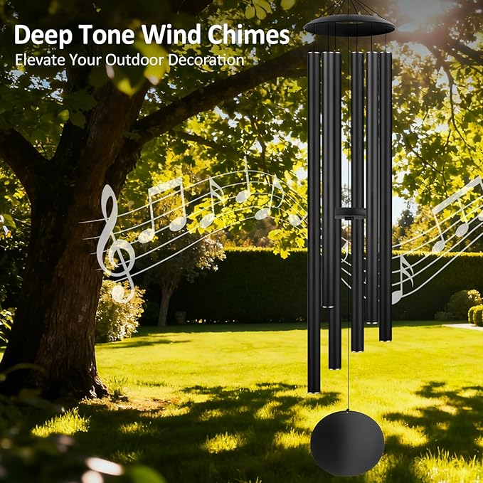 54" Large Wind Chimes for Outside Deep Tone - Gift Box Packaged, Soothing Windchimes Outdoors with 6 Thickened Aluminum Tubes for Garden Decor, Gifts for Parents, Friends and Loved Ones (Black)