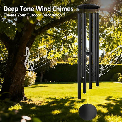 54" Large Wind Chimes for Outside Deep Tone - Gift Box Packaged, Soothing Windchimes Outdoors with 6 Thickened Aluminum Tubes for Garden Decor, Gifts for Parents, Friends and Loved Ones (Black)