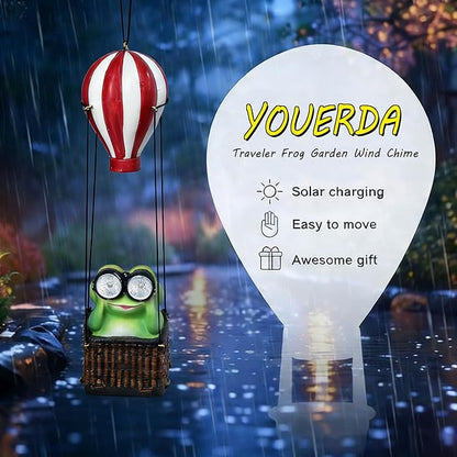 Solar Hot Air Balloon Frog Hanging Garden Statue with Lantern, Cute and Funny Figurine Solar Light Garden Outdoor Waterproof Decoration, Beautifully Crafted Birthday Gifts for Mom or Dad