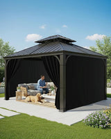 Gazebo Curtains Outdoor Waterproof - 10'Wx10'Lx7'H Weatherproof Patio Pergola Outside Curtains, Gazebo Universal Replacement Privacy Curtains, 4 Panels Sidewall Drapes with Zipper, Black