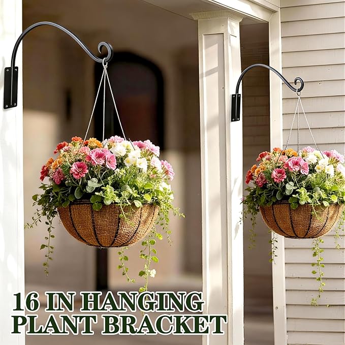 16 Inch 4 Pack Plant Hangers Outdoor,Plant Hanging Hook Bracket for Bird Feeder Hanger,Hanging Plant Hooks for Outside Baskets Lanterns Wind Chimes Outdoor Indoor
