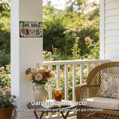 Welcome to My She Shed Sign - Funny Garden Signs for Outdoor Decor, Gardening Gifts for plant lover Women, Green House Decor, Metal Signs Vintage 12x8 Inch