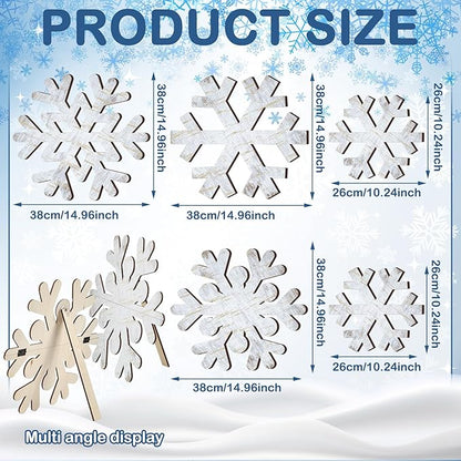 Yuntau 5 Pcs Large Winter Rustic Wooden Snowflake Decorations - Christmas Snowflakes Porch Standing Xmas Yard Signs for Front Door Garden Yard Patio