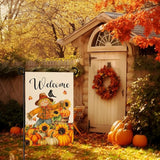 Fall Scarecrow Garden Flag Welcome Pumpkin Yard Flag Auttumn Suflower Bird Maple Leaves Garden Flags Thanksgiving Seasonal Farmhouse Rustic House Banner for Outside Patio Decor 12 x 18 Inch