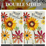 Summer Flowers Garden Flag 12x18 Inch Double Sided,Hello Sunshine Sunflower Daisy Small Yard Flags for Outdoor,Seasonal Decoration for Spring Farmhouse Holiday Outside