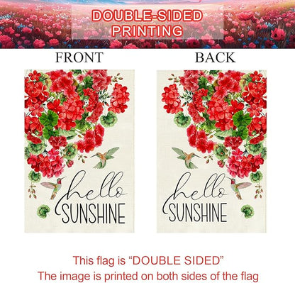 Baccessor Spring Garden Flag 12.5 x 18 Inch, Red Geranium Floral Double Sided Burlap Welcome Small Yard Flag Seasonal Holiday Lawn Proch Outdoor Outside Decor