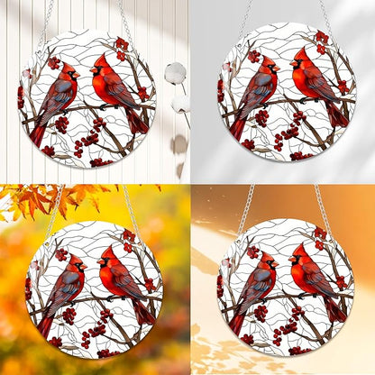 1 pcs 5.9'' Acrylic Window Hanging Cardinal Suncatcher Decor,Red Bird Suncatcher Panel Outdoor Wall Art Stained Panel Hangings Gift for Home Garden Ornament for Birds Lover (Style A)
