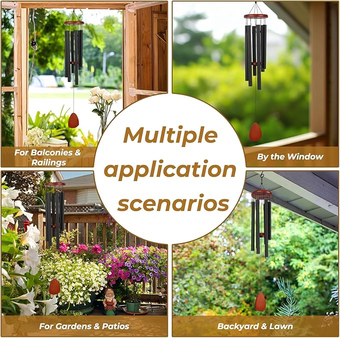 Memorial Wind Chimes for Loss of Loved One, 32 Inch Sympathy Wind Chimes with 6 Harmoniously Tuned Aluminum Tubes & Weather-Resistant Wood, Deep Tone Chime for Garden Patio Funeral Gift, Golden